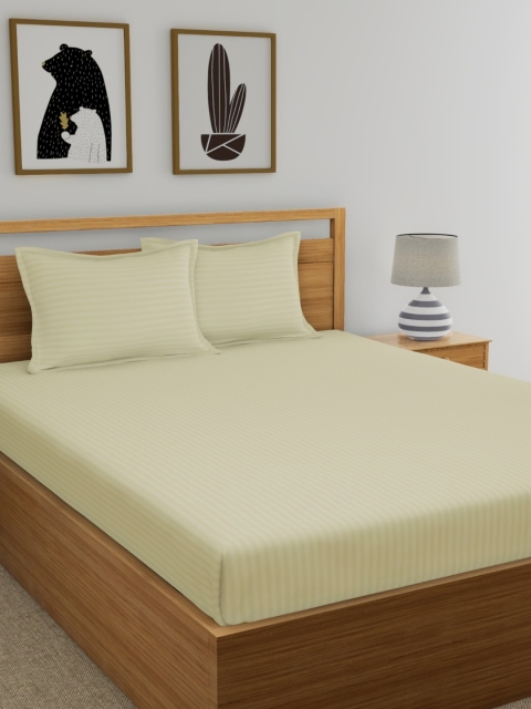 

Dreamscape Cream-Coloured Striped 220 TC Cotton 1 King Bedsheet with 2 Pillow Covers