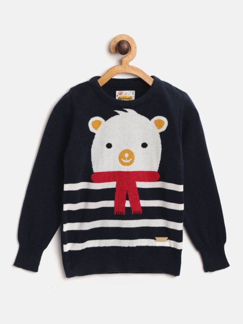 

Nauti Nati Boys Navy Blue & White Printed Pullover with Striped Detail