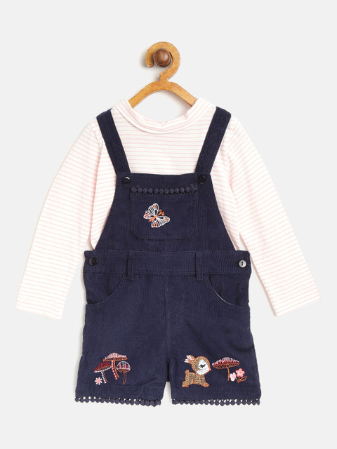 

Nauti Nati Girls Navy Blue & White Solid Top with Dungarees