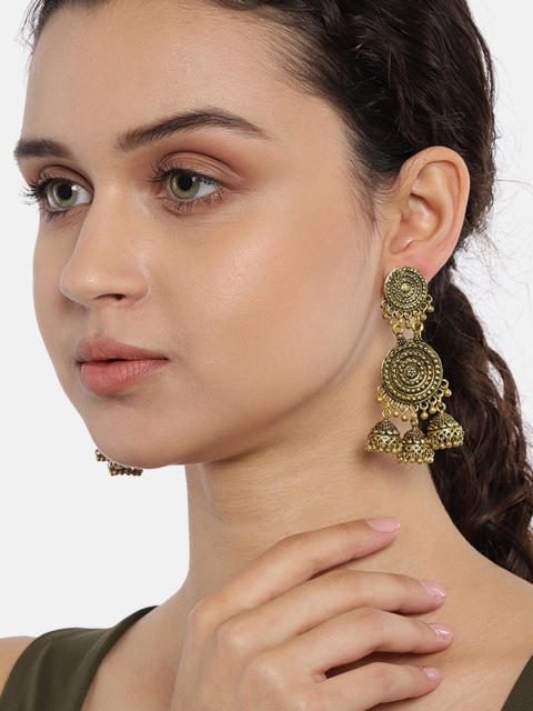 

Ayesha Oxidized Gold-Toned Dome Shaped Jhumkas