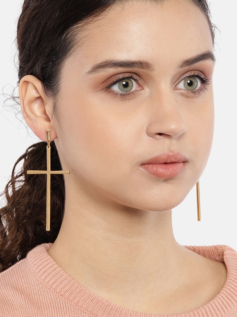 

Ayesha Gold-Toned Contemporary Statement Cross Dangler Earrings