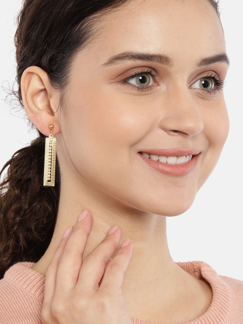 

Ayesha Gold-Plated Rectangular Textured Diamante Drop Earrings