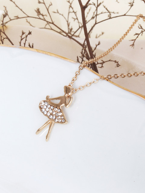 

Ayesha Gold-Toned Ballerina Girl Rhinestone Studded Pendant with Chain
