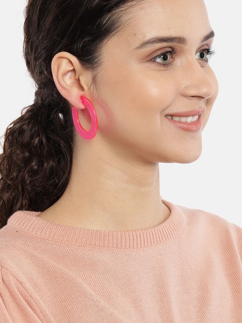 

Ayesha Neon Pink Contemporary Neon Acrylic Flat Hoop Earrings