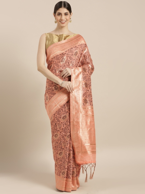 

PACHE Peach-Coloured & Black Art Silk Woven Design Banarasi Saree