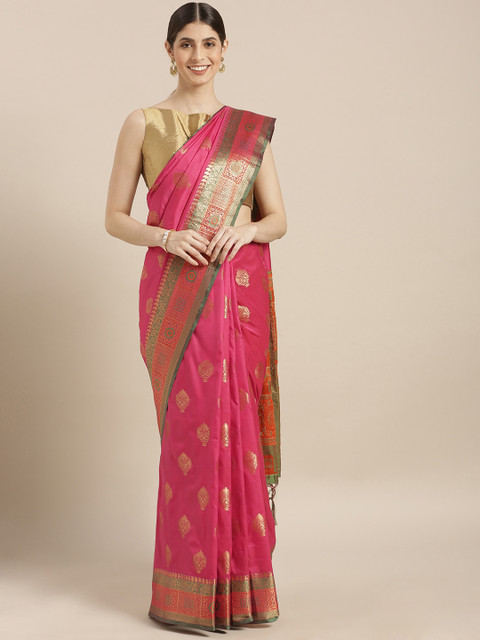 

PACHE Fuchsia Pink & Gold-Toned Art Silk Woven Design Banarasi Saree
