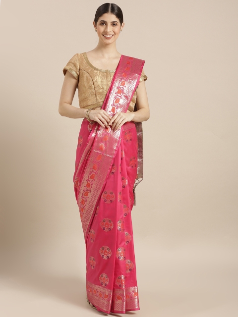

PACHE Fuchsia Pink & Golden Art Silk Woven Design Banarasi Saree