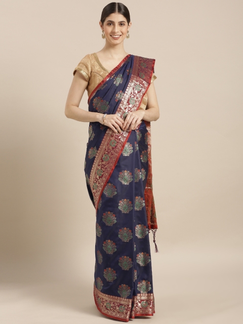 

PACHE Navy Blue & Gold-Toned Art Silk Woven Design Banarasi Saree