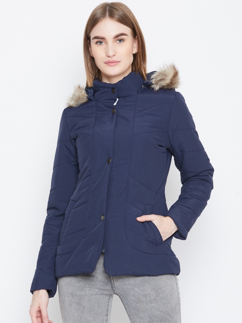 

Trufit Women Navy Blue Solid Insulated Detachable Hood Parka Jacket