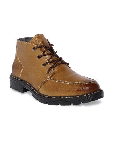 

LEO CLAWS Men Camel Brown Solid Leather Mid-Top Flat Boots