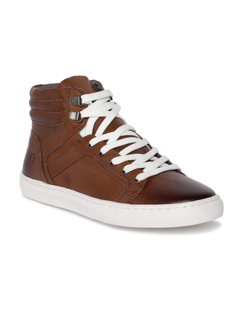 

LEO CLAWS Men Tan Brown Solid Leather Mid-Top Flat Boots