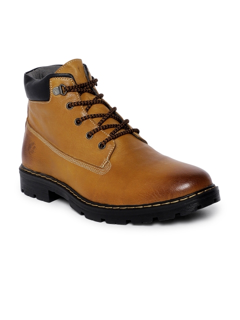 

LEO CLAWS Men Tan Brown Solid Leather Mid-Top Flat Boots