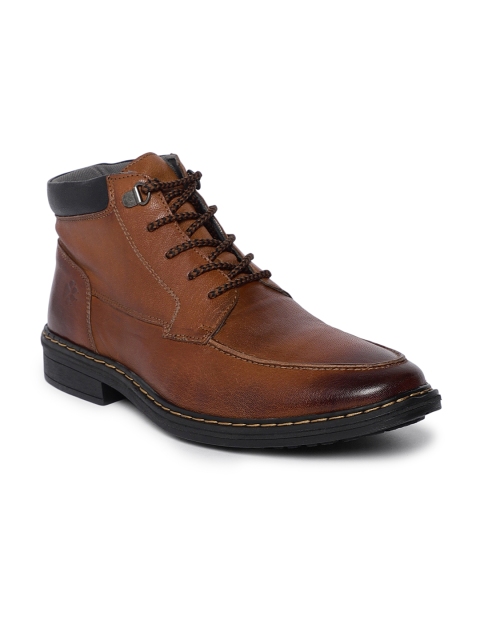 

LEO CLAWS Men Coffee Brown Solid Leather Mid-Top Flat Boots