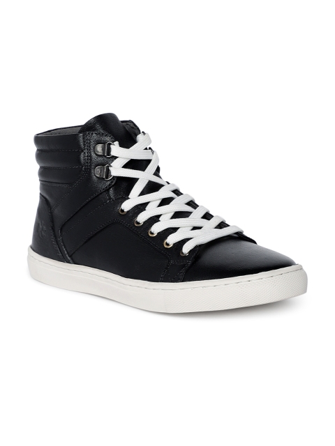 

LEO CLAWS Men Black Solid Leather Mid-Top Flat Boots