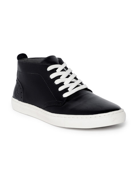 

LEO CLAWS Men Black Solid Leather Mid-Top Sneakers