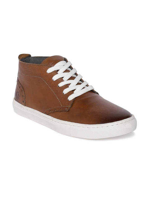 

LEO CLAWS Men Tan Brown Solid Leather Mid-Top Sneakers