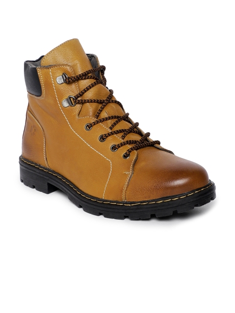 

LEO CLAWS Men Camel Brown Solid Leather Mid-Top Flat Boots