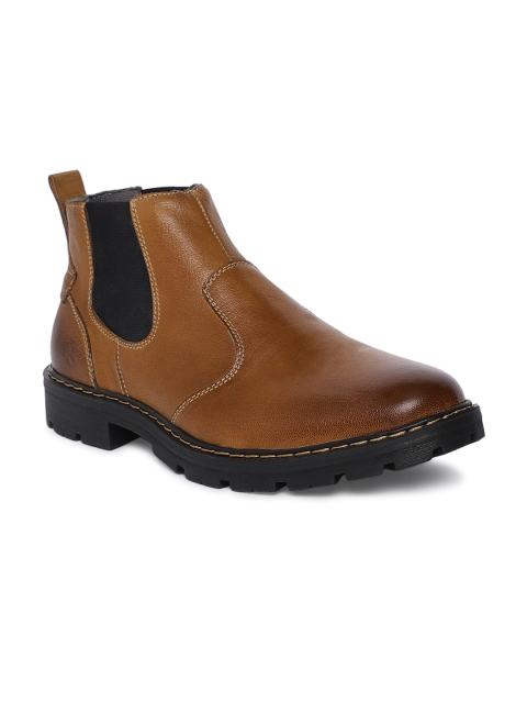 

LEO CLAWS Men Camel Brown Solid Leather Mid-Top Flat Boots