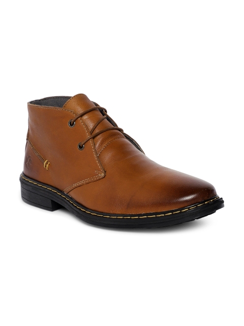 

LEO CLAWS Men Tan Brown Solid Leather Mid-Top Flat Boots