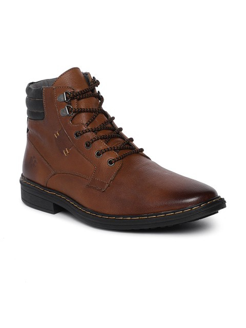 

LEO CLAWS Men Coffee Brown Solid Leather Mid-Top Flat Boots