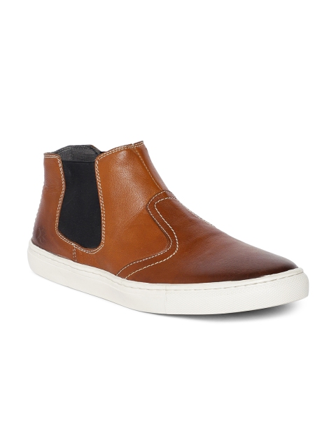 

LEO CLAWS Men Tan Brown Solid Leather Lightweight Mid-Top Slip-On Sneakers