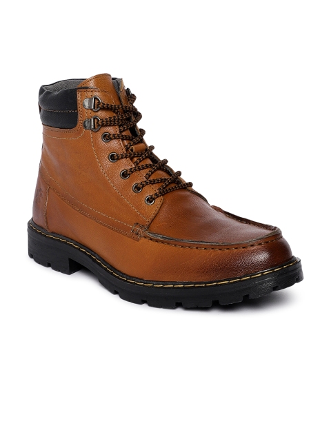 

LEO CLAWS Men Tan Brown Solid Leather Mid-Top Flat Boots