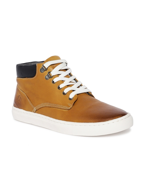 

LEO CLAWS Men Camel Brown Solid Leather Mid-Top Sneakers
