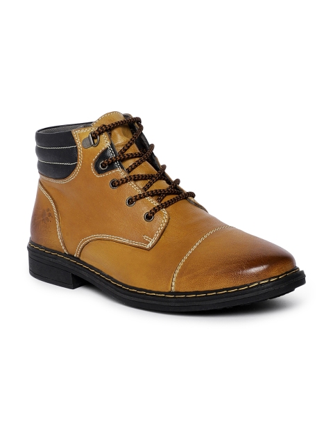 

LEO CLAWS Men Camel Brown Solid Leather Mid-Top Flat Boots