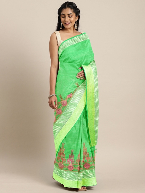 

The Chennai Silks Classicate Green Silk Blend Solid Banarasi Saree