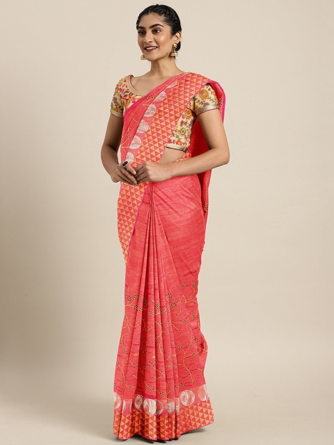 

The Chennai Silks Rust Red & Orange Silk Blend Embroidered Banarasi Saree