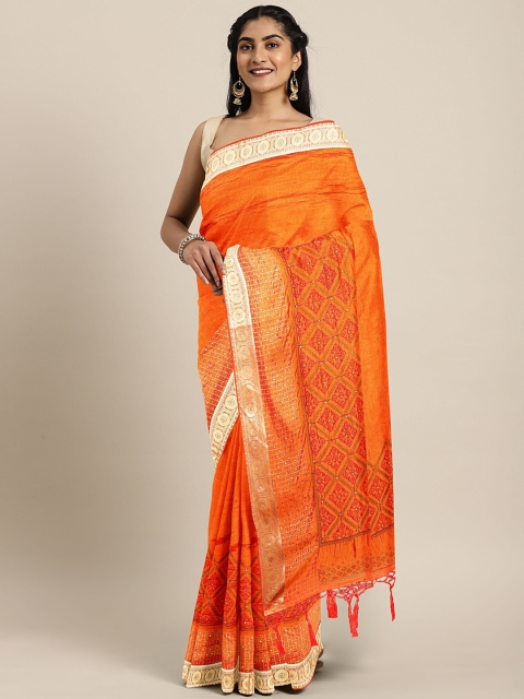 

The Chennai Silks Classicate Orange Silk Blend Embellished Banarasi Saree