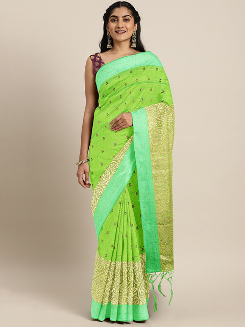 

The Chennai Silks Classicate Green Silk Blend Embroidered Banarasi Saree