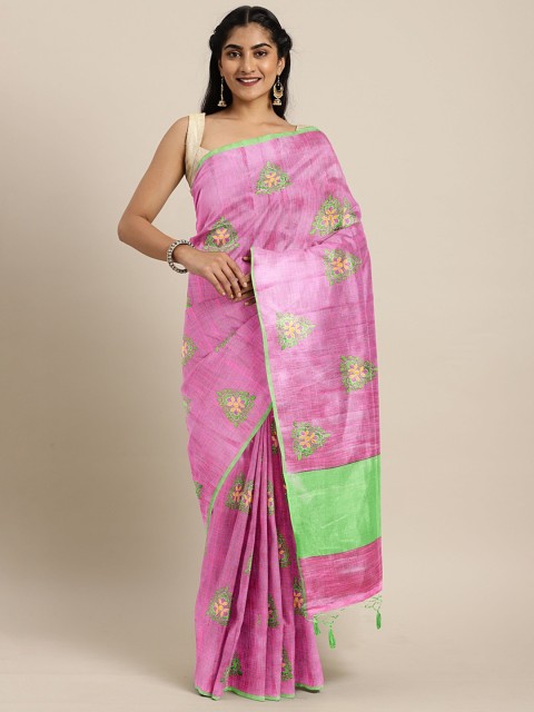 

The Chennai Silks Pink & Silver-Toned Silk Blend Embroidered Banarasi Saree