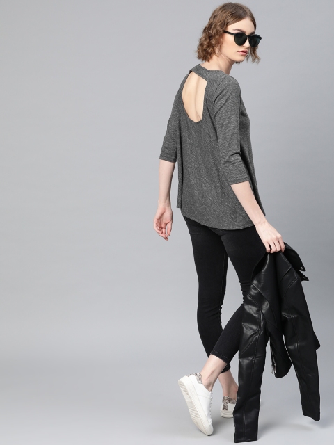 

Femella Women Charcoal Grey Solid Styled Back Top