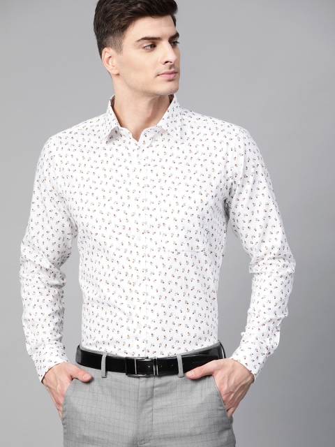 

Raymond Men White & Mustard Yellow Slim Fit Ditsy Floral Print Formal Shirt