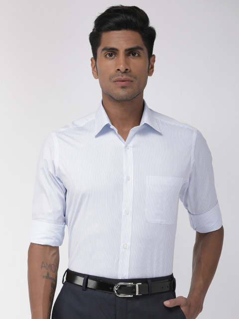 

Raymond Men White & Blue Slim Fit Striped Formal Shirt