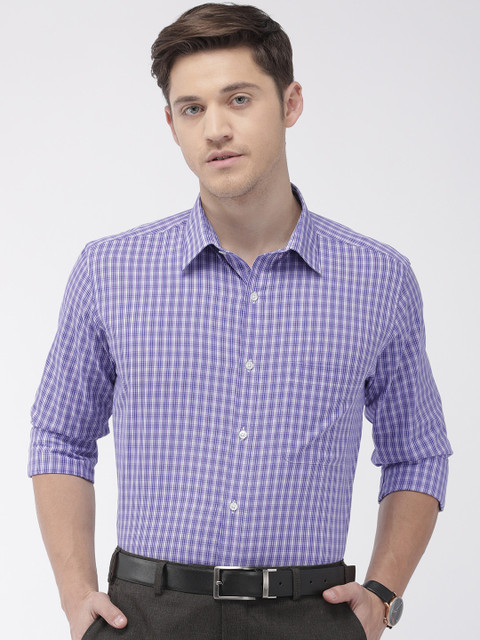 

Raymond Men Navy Blue & Purple Slim Fit Checked Formal Shirt