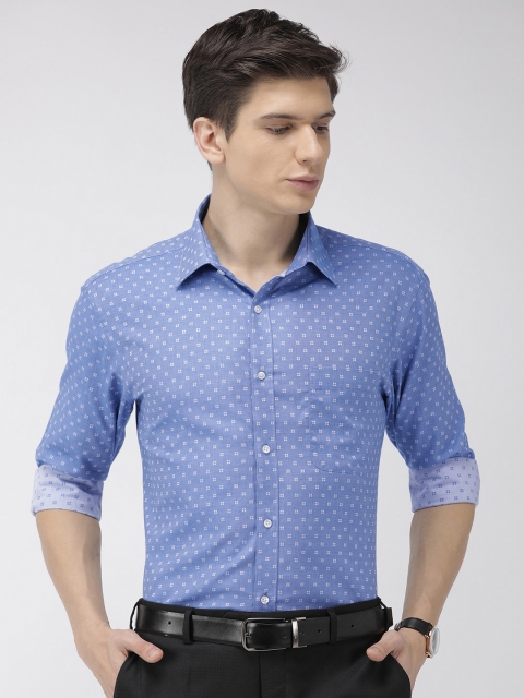 

Raymond Men Blue & White Slim Fit Self Design Formal Shirt