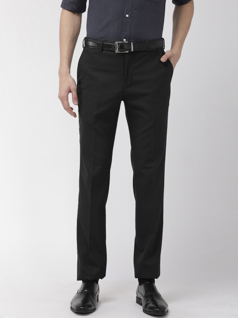 

Raymond Men Black Slim Fit Self Design Regular Trousers