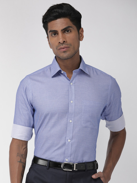 

Raymond Men Blue Slim Fit Self Design Formal Shirt
