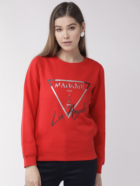 

Madame Women Red & Silver Printed Sweatshirt