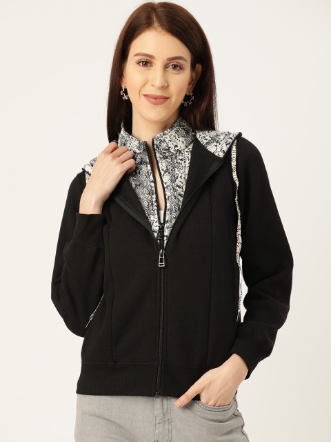 

Madame Women Black Solid Hooded Sweatshirt
