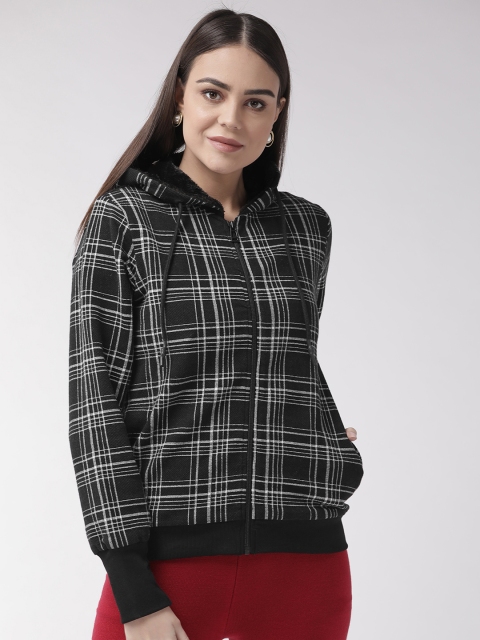 

Madame Women Black & White Checked Hooded Sweatshirt