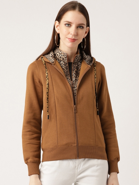 

Madame Women Brown Solid Hooded Sweatshirt