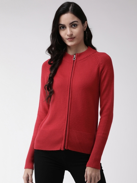 

Madame Women Red Solid Cardigan