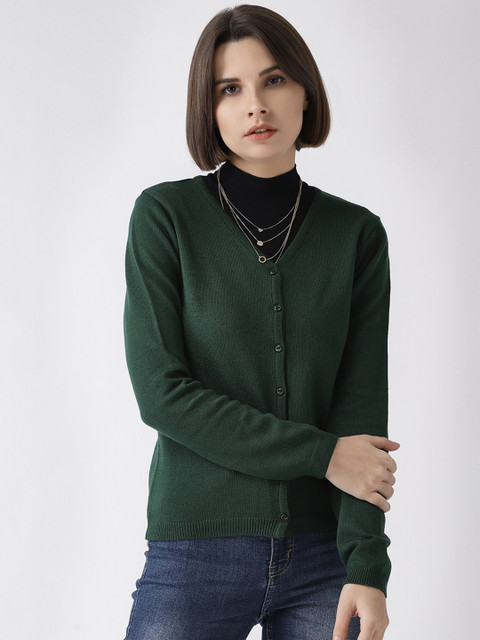 

Madame Women Green Solid Cardigan