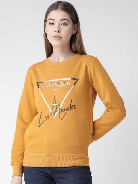

Madame Women Mustard Yellow & Silver Typography Print Sweatshirt