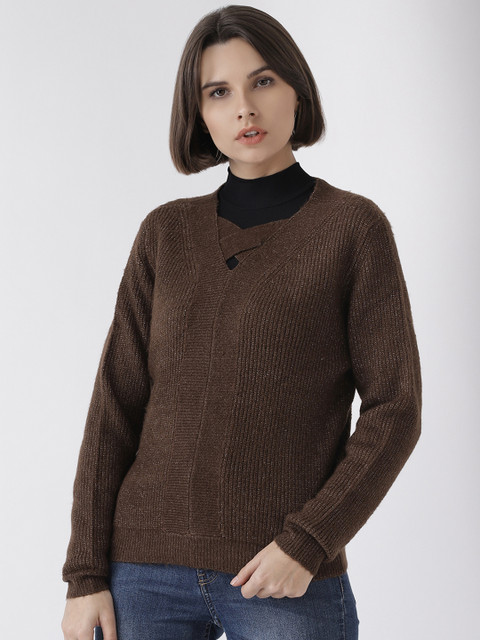 

Madame Women Brown Ribbed Pullover