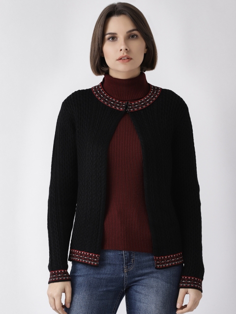 

Madame Women Black Self Design Front-Open Sweater