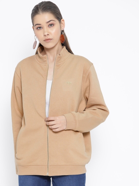 

Madame Women Beige Solid Oversized Sweatshirt